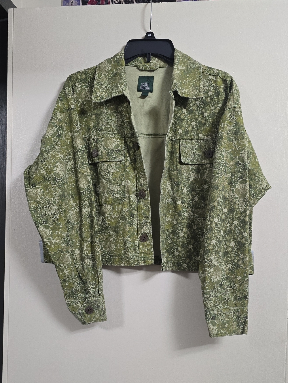 Olive Green Floral Cropped Jean Jacket